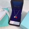 Collar con Colgante de Corazón de Plata de Ley 925 para Mujer Familia T con Diamantes y Esmalte, Cadena Clavicular Azul Clásico, Colgante para Mejor Amiga