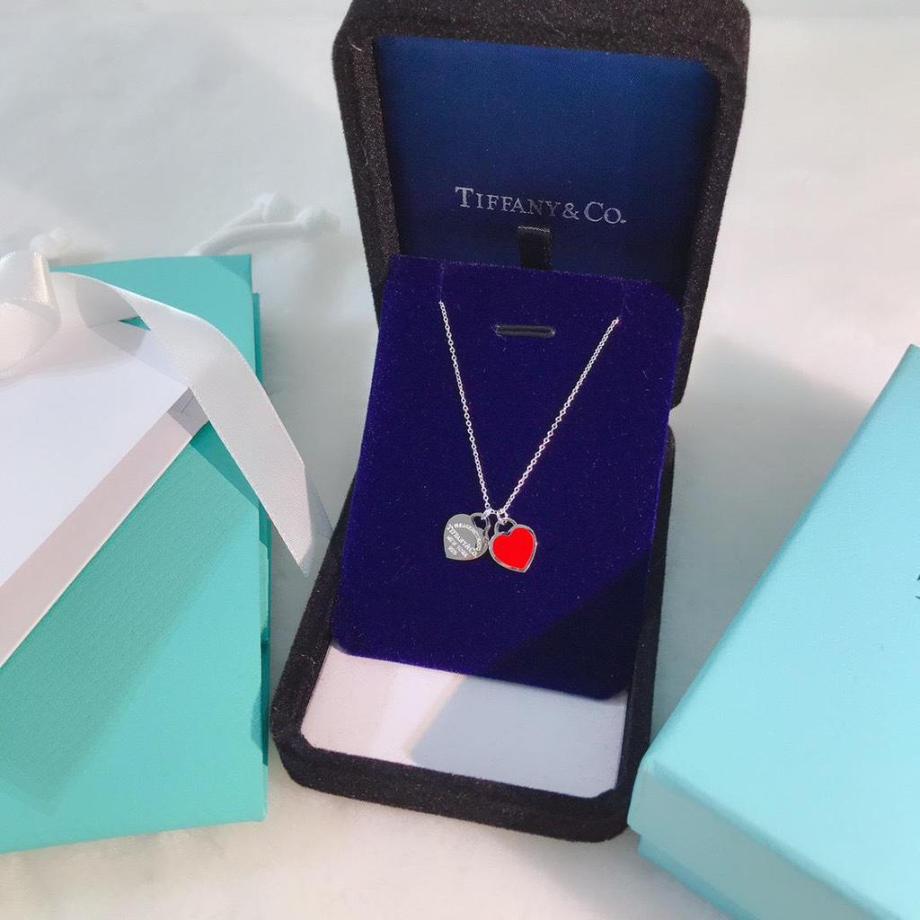 Collar con Colgante de Corazón de Plata de Ley 925 para Mujer Familia T con Diamantes y Esmalte, Cadena Clavicular Azul Clásico, Colgante para Mejor Amiga