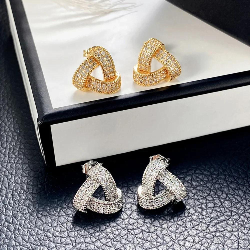 Versatile Shiny Zirconia Stud Earrings Trendy Design Jewelry For Women /Gold Color Engagement Accessories