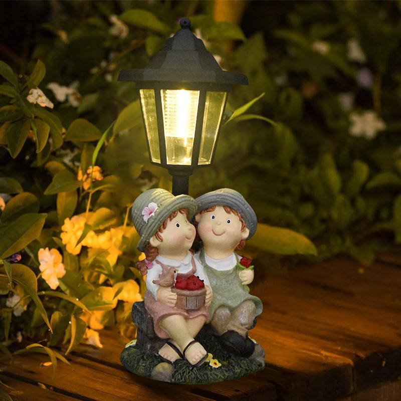 Nordic Angel Girl Resin Ornaments Solar Hexagonal Light Outdoor Garden Balcony Home Decorations Statue