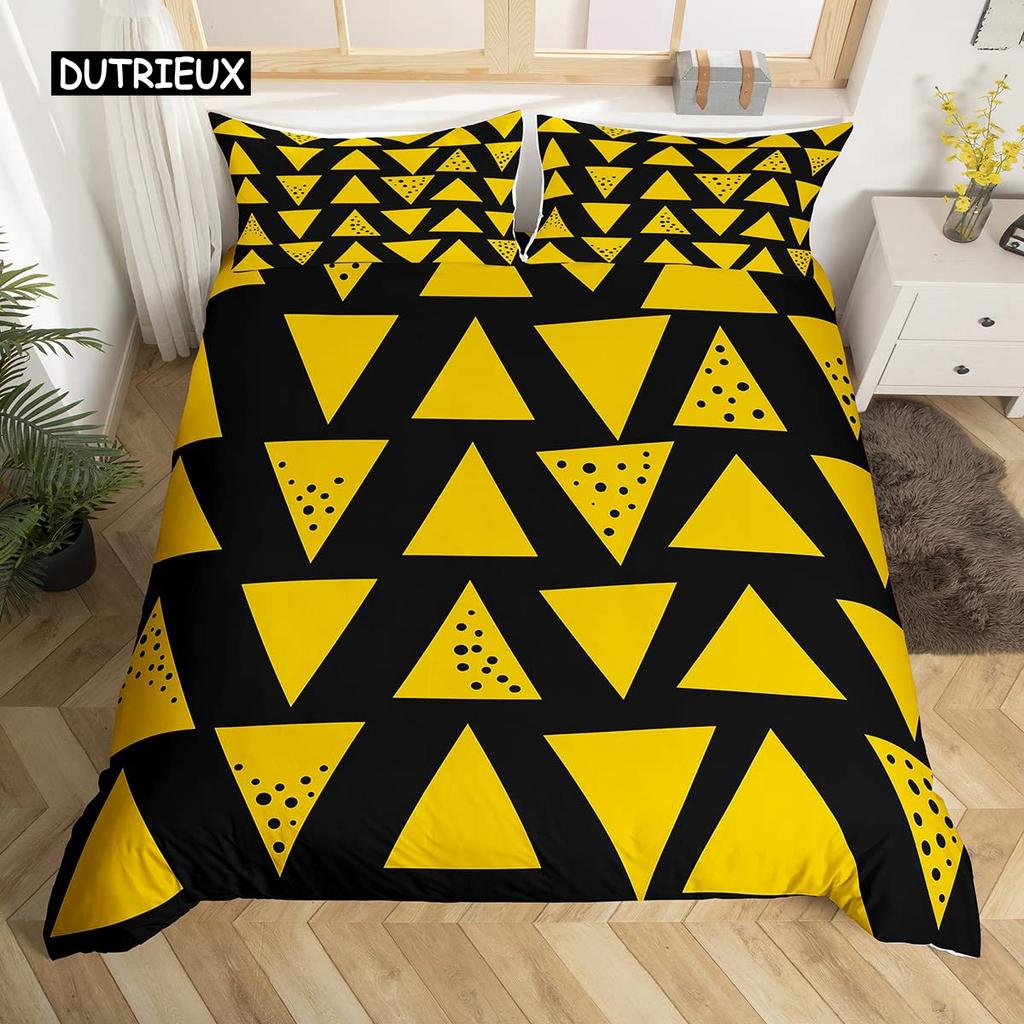 Geometry Duvet Cover Set King Blue White Black Triangle Striped Bedding Set Polyester Vintage Hand Drawn Bold Stripe Quilt Cover