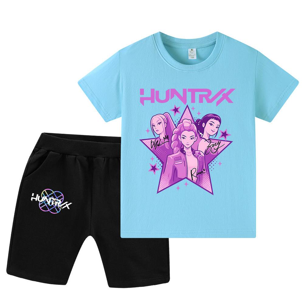 WA1209 Kids Boys Girls Kpop Rumi Zoey Mira Print Short Sleeves T-shirt Shorts Pants Sets
