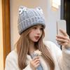 Melange Yarn Double Lace Bows Beanie Cuffed Design Warm Winter Beanie  Daily Fashion