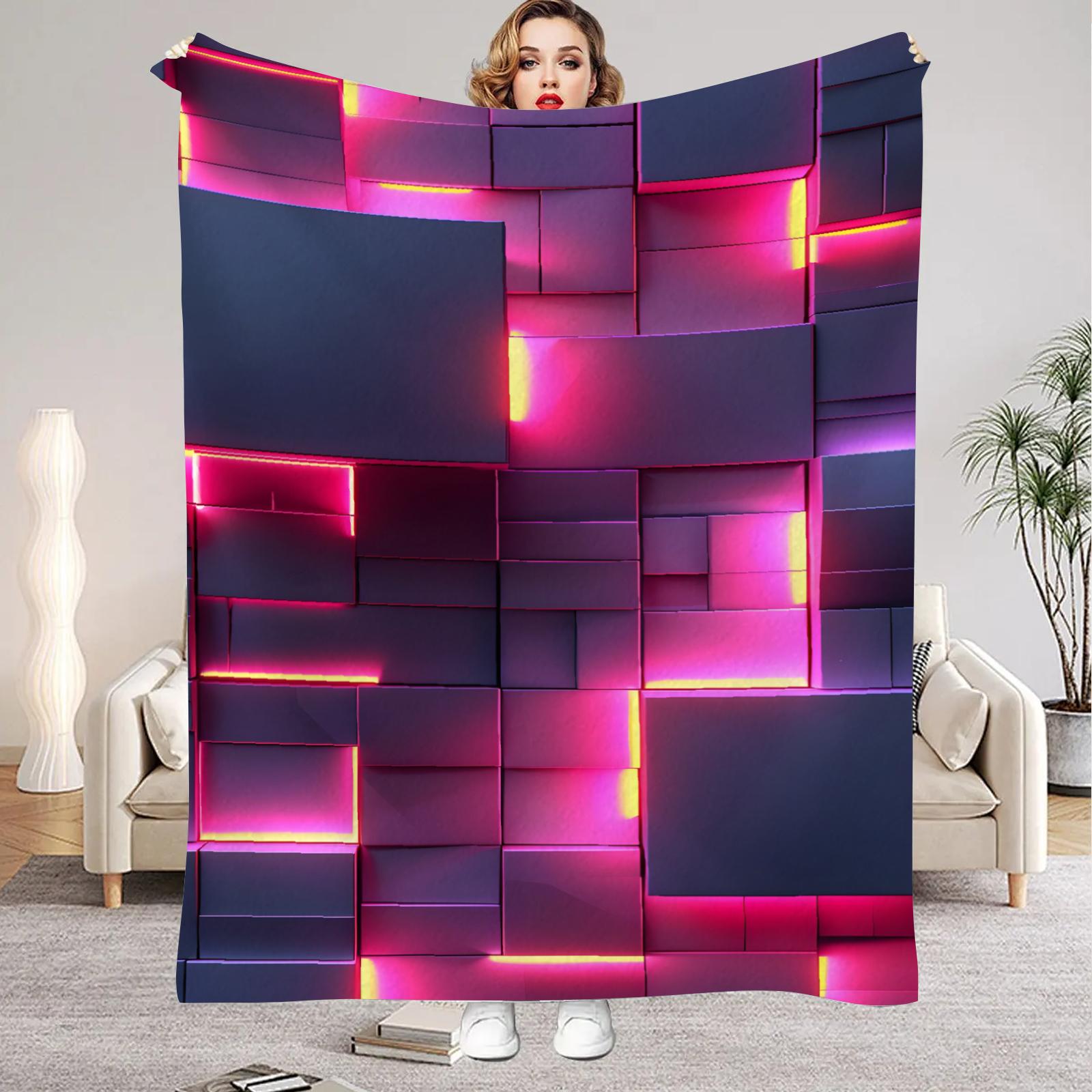 

1Pc Digital Printed Solid Geometrythemed Flannel Blanket Mattress Cover Blanket for Family BedsSofasOfficesOutdoor Camping 75x100cm (30x40inch)