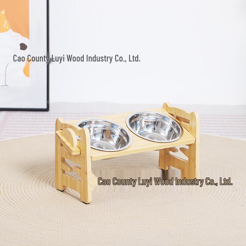 Bamboo Wood Pet Bowl Stand - Elevated Dining Table for Cats and Dogs