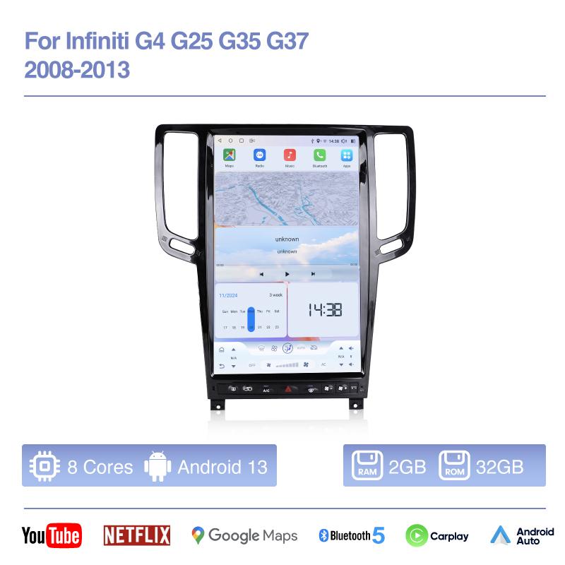 

12.1″ Для Infiniti G4 G25 G35 G37 2006-2013 Автомобильный мультимедийный видеоплеер GPS-навигация Радио Стерео Android12 8+256G Carplay 4G