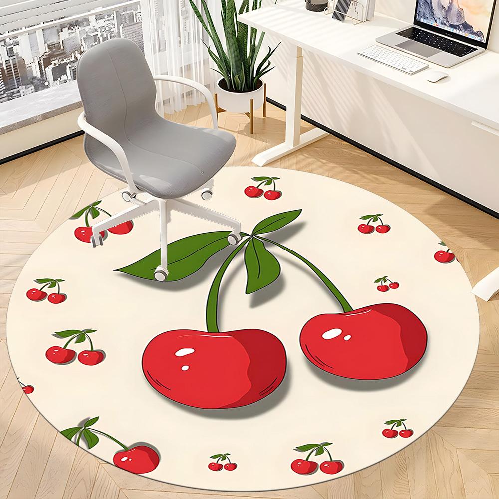 1PC Cherries Fruit Office Round Area Rug, Mat Suitable For Office, Under Office Chairs Bedroom Living Room Home Decor, Room Deco