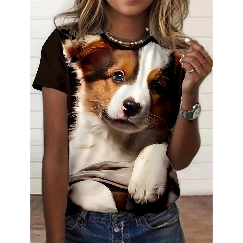 Summer Cute Dog Short Sleeve T Shirt Fun Animal Round Neck Short Sleeve T Shirt Loose and Comfortable for Men and Women