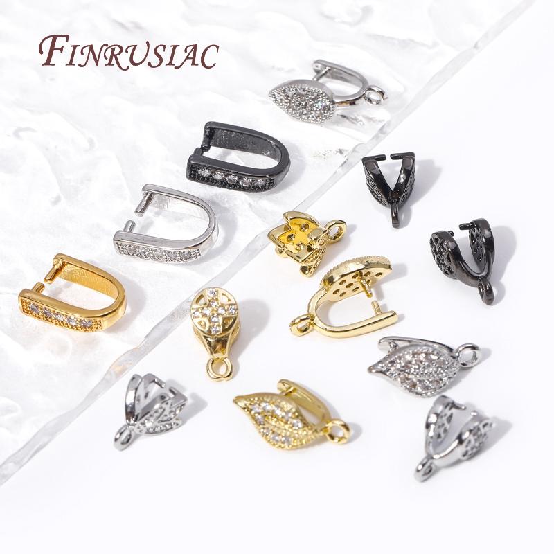 Multi Types 18K Gold Plated Inlaid Zircon Beila For Pendants,Pinch Clip Bails For Crystal Agate Jewelry Making,Pendant Connector