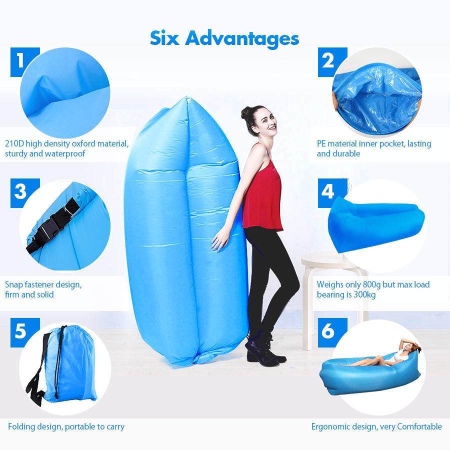 Outdoor Campingbed Luie Tas Opblaasbaar bed Luchtbank Strandmat Draagbaar slaapmatje Lounger Bank Picknick Luchtbed Slaapmat Waterdicht
