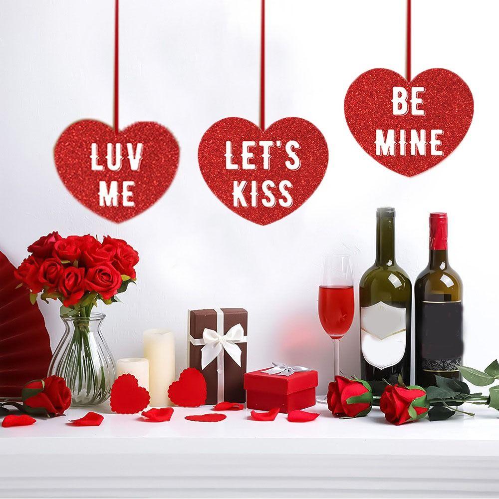 16Pcs Paper Valentine's Day Hanging Heart Pendant Decorative Red Love Heart Charm with Ribbon Funny Valentine's Day Decoration