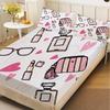 3pcs Fitted Sheet Set For Girls Room Decor Doodle Lipstick Perfume Glasses Hearts Makeup Printed Flat Sheet With 2 Pillowcases