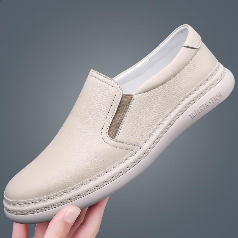 2026 Spring Leather Breathable Men's Beanie Shoes Casual Soft Leather Lazy Shoes Men's Shoes 2516