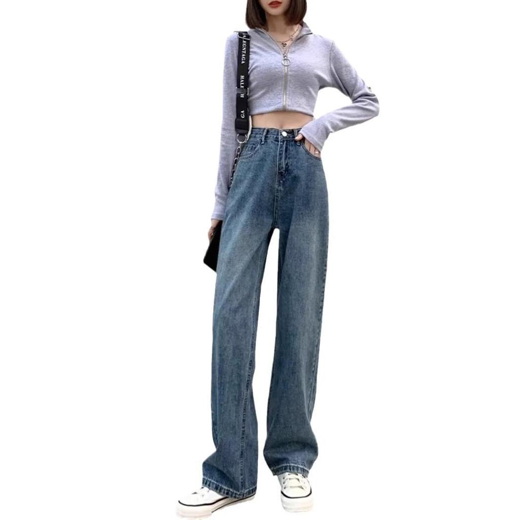 Women's Retro High-Waisted Wide-Leg Jeans - Plus Size, Loose-Fit, Floor-Length Drape, Spring/Autumn 2025 Collection