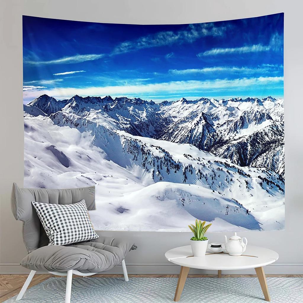 Snow Mountain Tapestry Snow Covered Trees Tapestry Natural Scenery Tapestry Wall Hanging Tapestries Art Living Room Bedroom Dorm