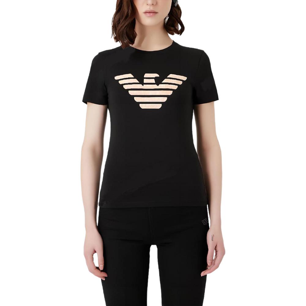 Emporio Armani Round Neck Pullover Straight Fit Short Sleeve T-Shirt Women T-Shirts Black 3R2T7N2J-07Z1-0999