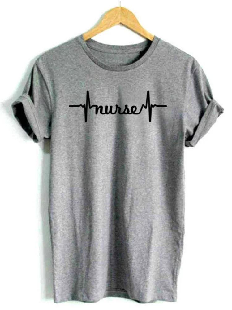 Women T Shirt Nurse Heartbeat Print T Shirt Women Short Sleeve O Neck Loose Tshirt Ladies Fashion Tee Shirt Tops Clothes Mujer