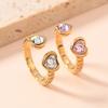 Pink White Zircon Heart Ring Stainless Steel Gold Color Women Trendy Open Rings Luxury Zircon Birthday Gift Wholesale