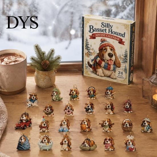 Dog Advent Calendar Calendar, 24Pcs Acrylic 2D Pet Ornament Set with Christmas Box Hanging String, Tree Countdown Decor, Gift for Lovers Holiday