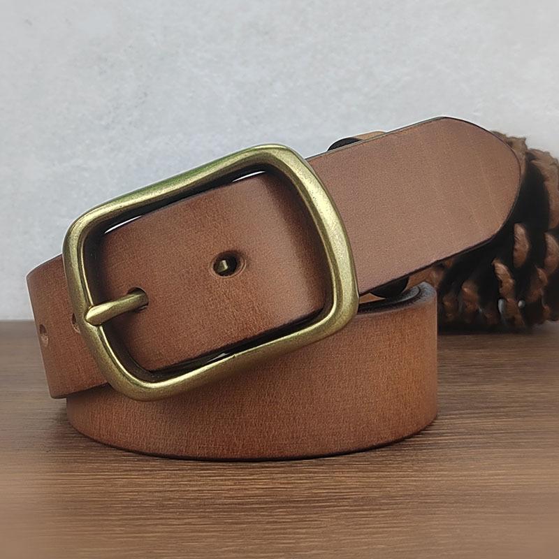 Thickened Polished Belt Men'S Leather Casual First Layer Cowhide Retro Copper Pin Buckle Belt Simple Youth Jeans Belt