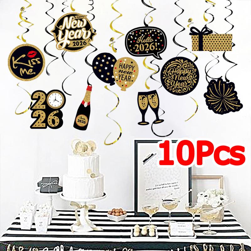 10pcs/pack New Year Bright Colors Party Exquisite Patterns Durable New Year's Day Elements Plastic Spirals Atmosphere