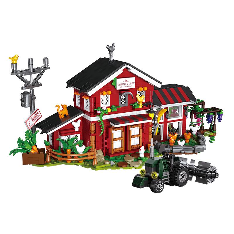 Granja Occidental MOC Bloques de Construcción Modelo Rancho Gallinero Vista Clásica de Ciudad Ladrillos Juguetes Regalos de Navidad para Adultos Adorno