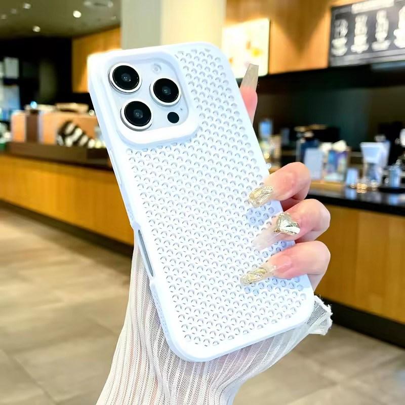 

Рассеивающий тепло чехол для ПК iPhone 16 15 14 13 12 11 Pro Max Plus дышащая жесткая задняя крышка iPhone 11 белый