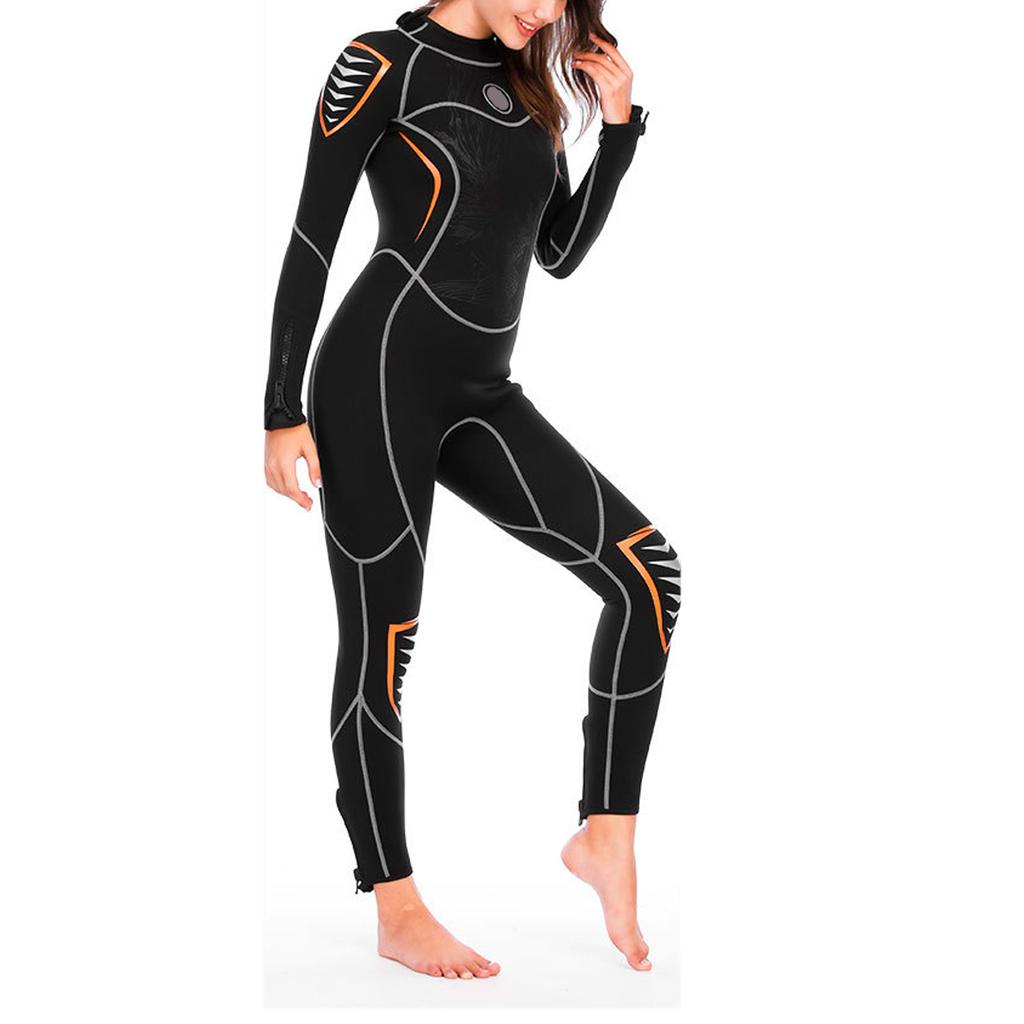 3mm Diving Suit Wetsuit Jumpsuit Long Sleeve Sunscreen Back Zipper Phoenix Pattern L Female