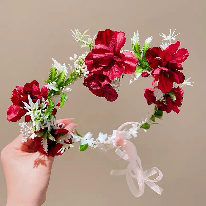 1PC Fairy Wreath Photography Props Headdress Bohemian Style Ribbon Headband Forest Series Headpiece Floral Wreath