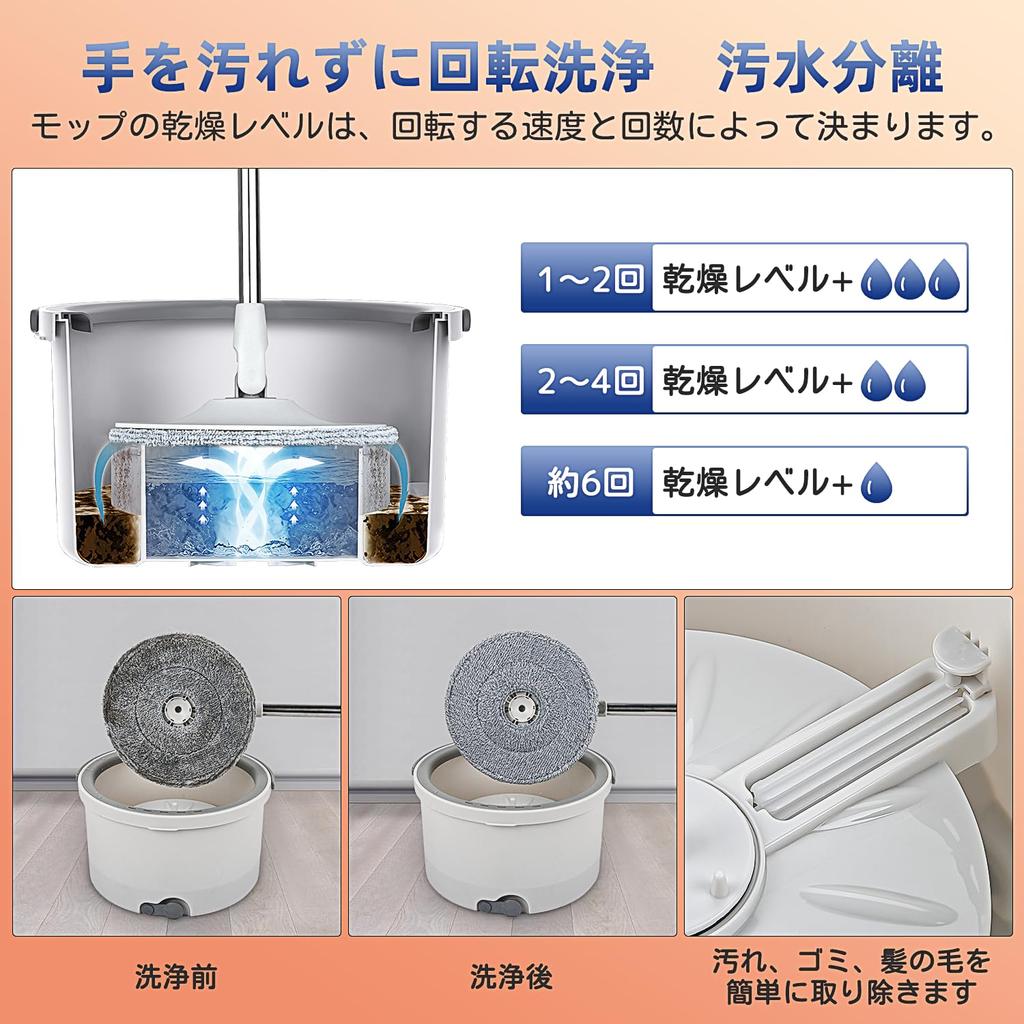 NELIPO Microfiber Floor Mop Set with 2 Replacement Wet and Wet Water Wringable Mop Wet and Dry Bucket No Floor and 2 Cloths Pads, Mop, Separation,