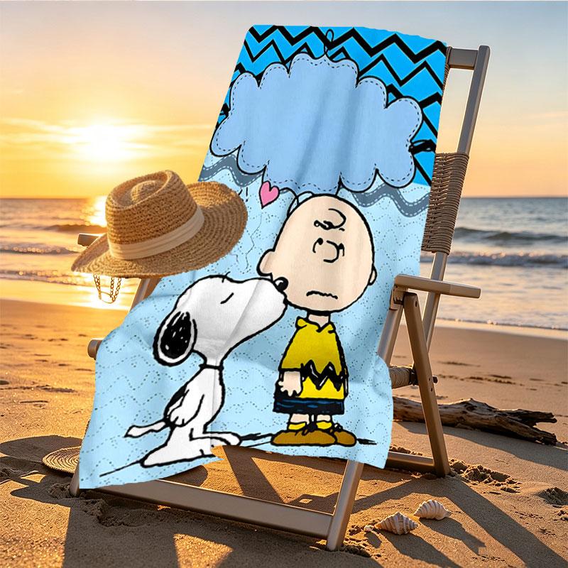 Snoopy Print Beach Towel Design, Soft, Lightweight. for Home Bathroom, Spa, Pool, Yoga, Surfing, Camping, Gift for Family, Friend