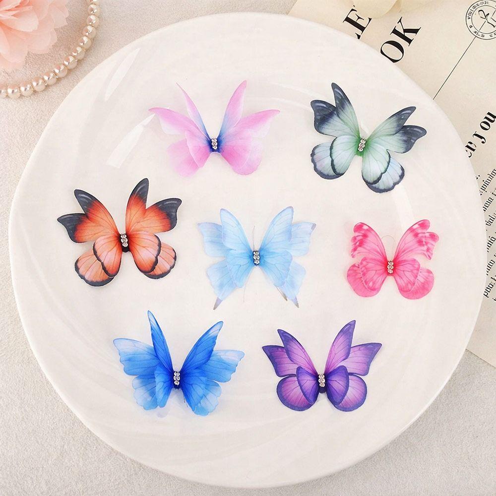50Pcs 3D Organza Fabric Butterfly Appliques Clothes Sewing Patch  Bridal Hair Accessories