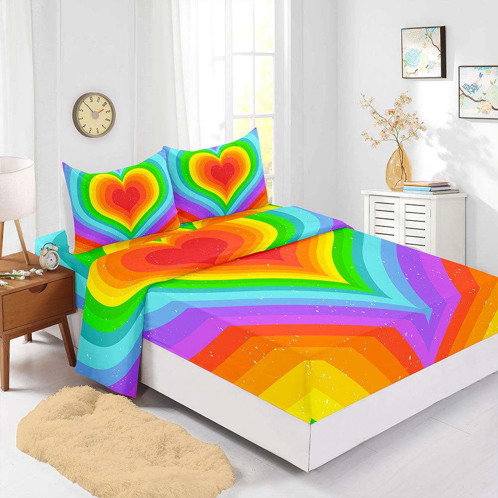 Rainbow Gradual Change Color Four-Piece Mattress Digital Printing Mattress Protective Cover Bedding