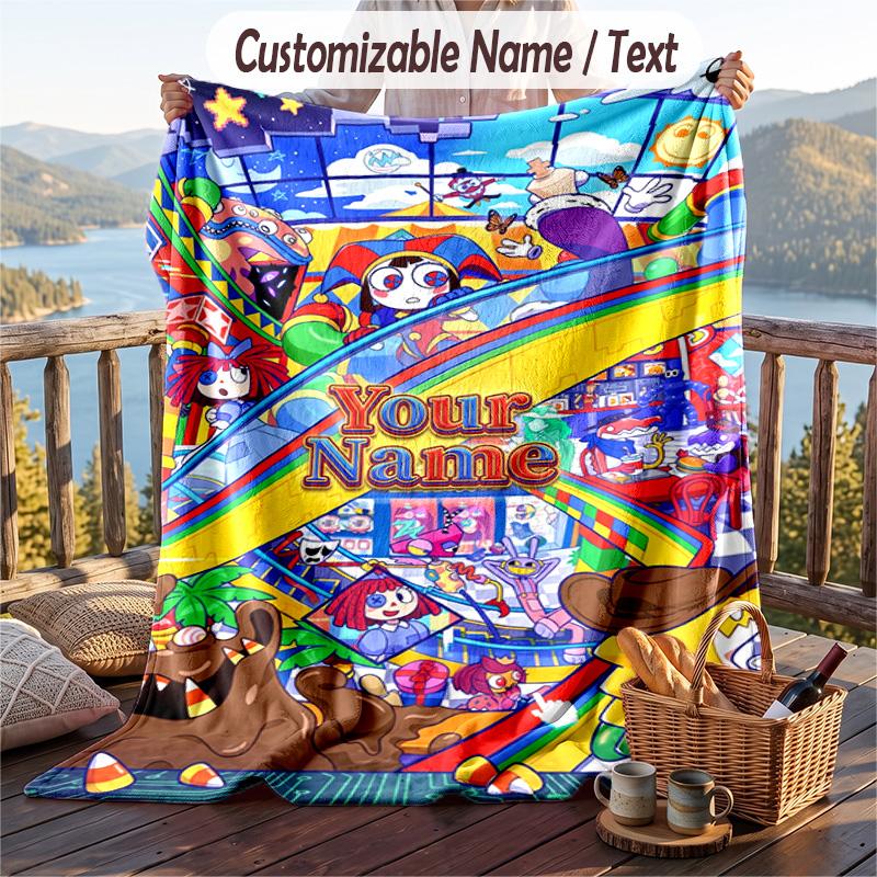The Amazing Digital Circus Flannel Blanket, Personalized Custom Name Text, Soft Warm Plush Throw Blanket For Gift
