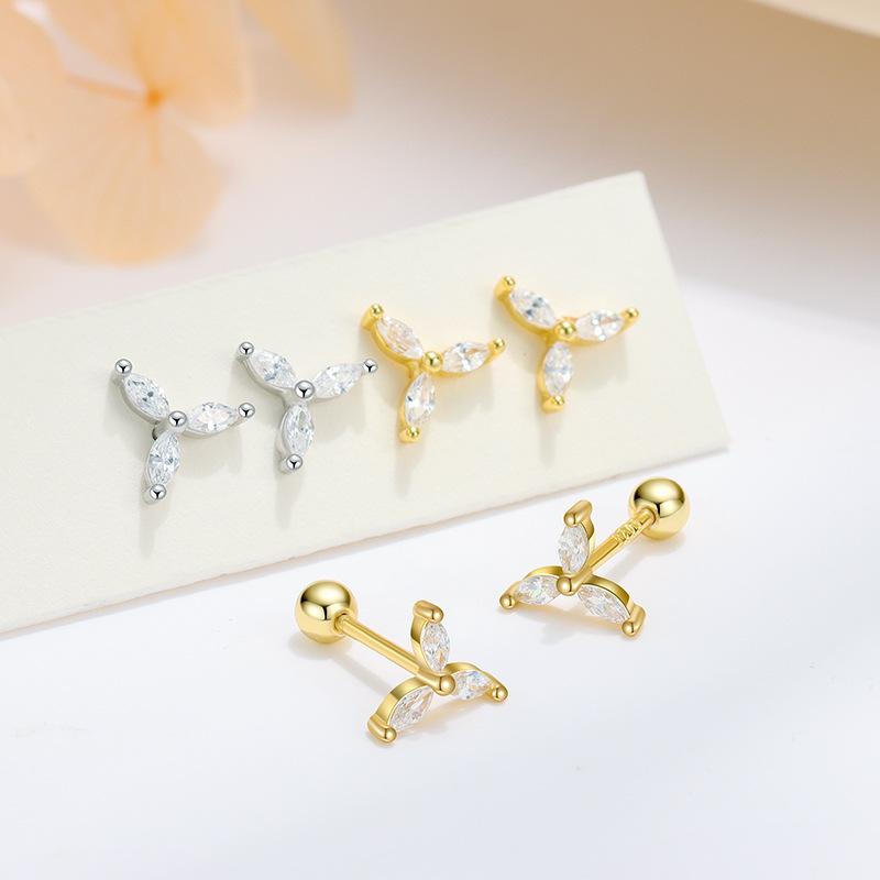 925 Sterling Silver Shiny Zircon Windmill Screw Earrings for Women's Fashion Creative Design Earrings
