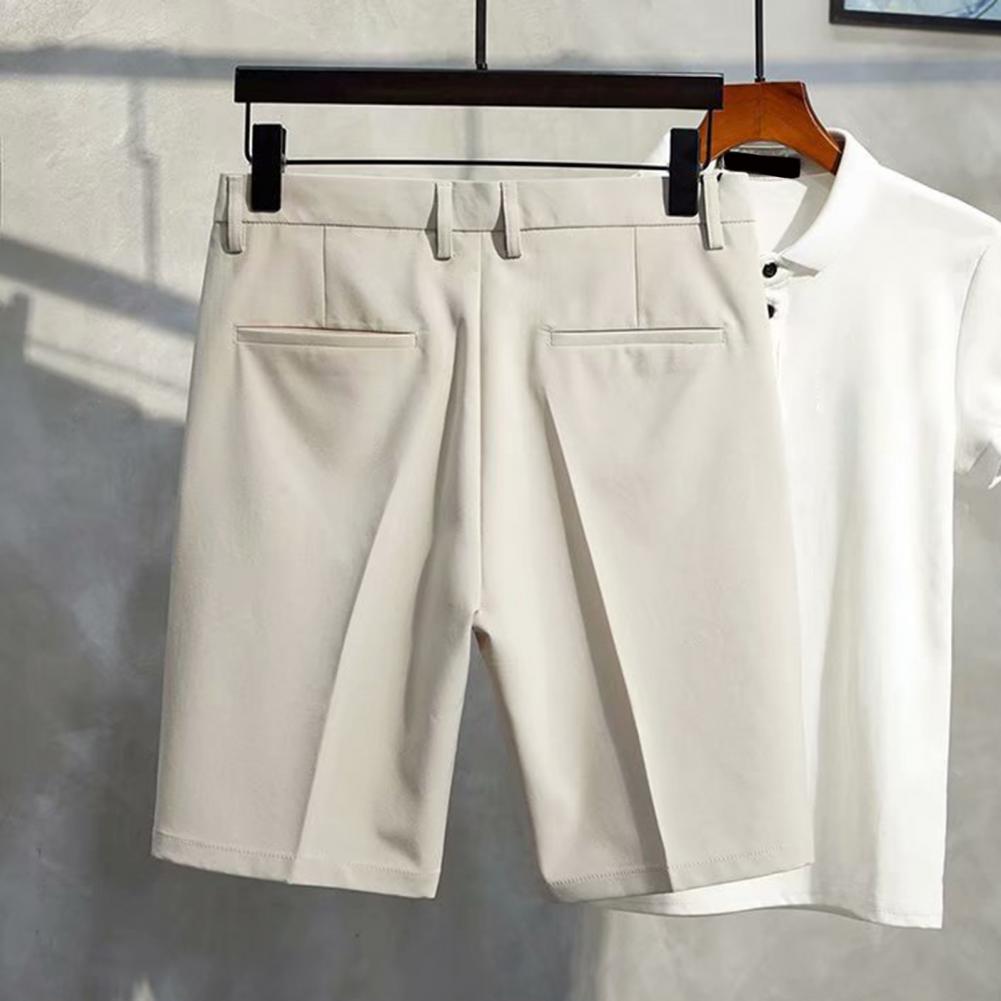 Men Office Shorts Elegant Men's Business Suit Pants with Mid Waist Button Closure Knee Length Formal Office for A for Men