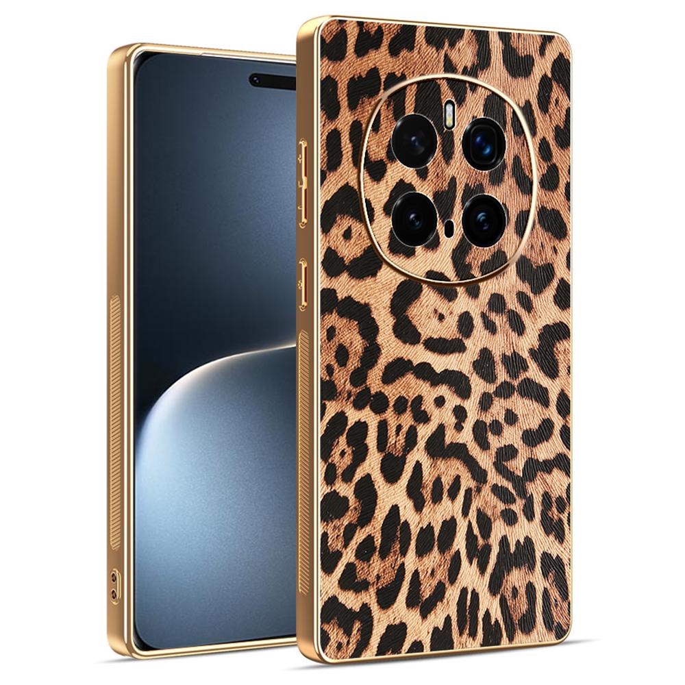 For Honor Magic7 Pro 5G Case Leopard Print PU Leather Coated PC+TPU Electroplating Phone Cover