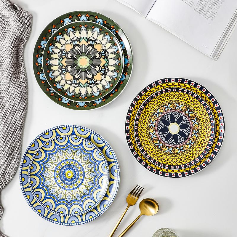 Bohemian Plate Western Ceramic Dish Moroccan North European Creative Steak Plate Flat Cake Dessert Dinnerware Home Decoration