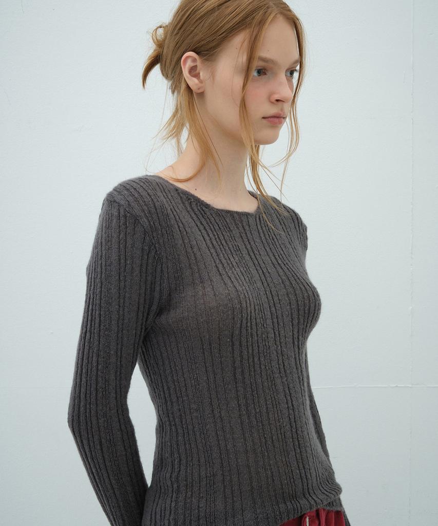 Obeodyupeulleeo Mohair Rib Knit Top_Charcoal