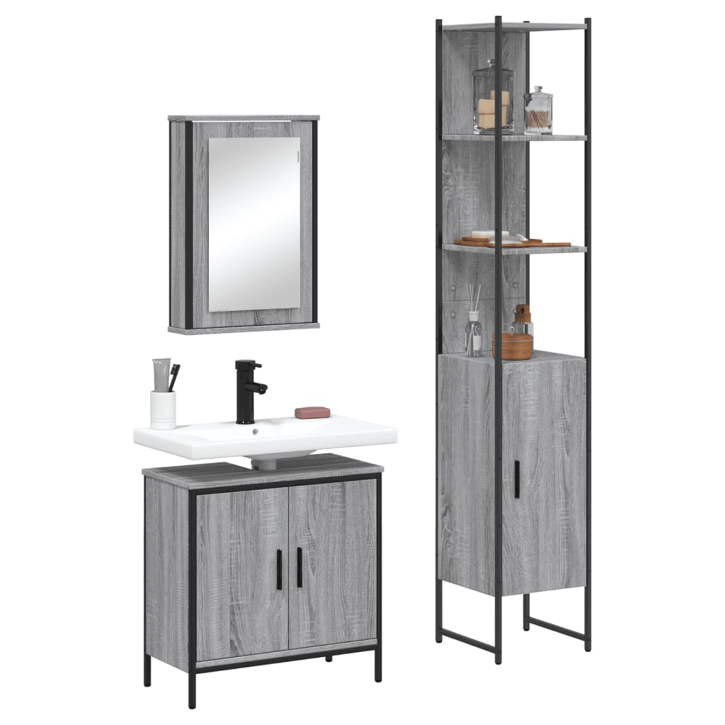 3 Piece Bathroom Furniture Set Gray Sonoma Particleboard
