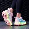 28-37 kinder Vier-rad Demontage In Flache Sport Schuhe Mesh LED Beleuchtete Sport Schuhe Licht Schuhe