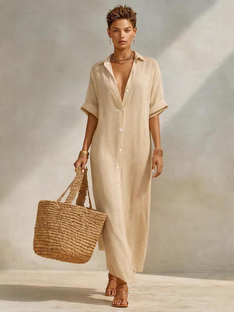 2026 European & American New Style Casual Striped Long Shirt Dress