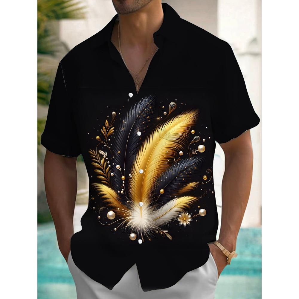 Nuova Camicia Stampata Hawaii Primavera/Estate Moda Tempo Libero Passeggiata in Strada Turista Spiaggia Apertura Totale Manica Corta con Bottoni
