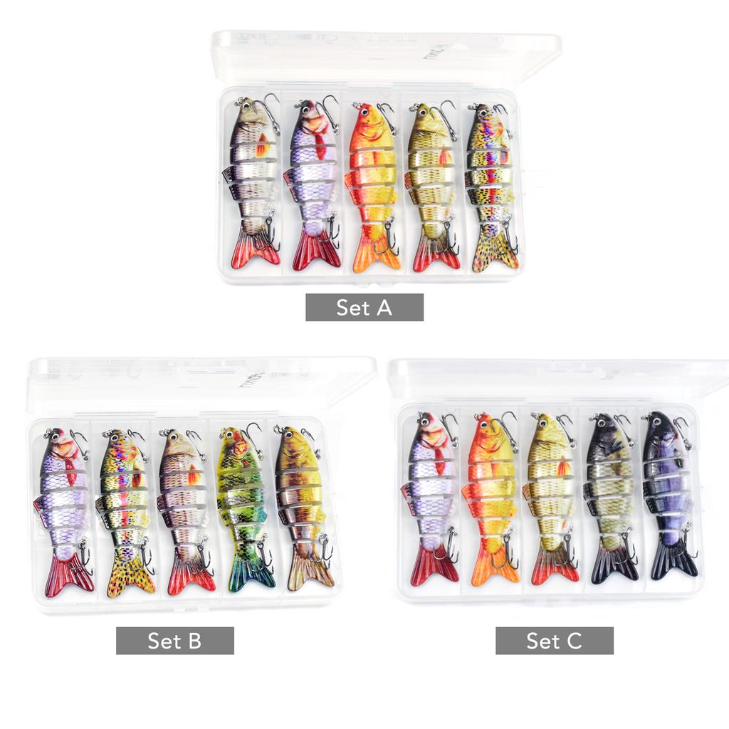 Lixada 5pcs Bass Fishing Köder 4 Zoll 6 Segment Multi Jointed Swimbait I7X1