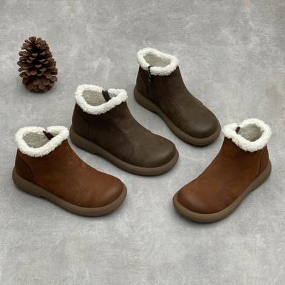 New Style Snow Boots, Round Toe Shoes, Flat, Thickened, Warm Women's Ankle Boots, Cotton Boots
