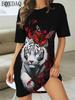 Summer Women's Dresses Casual Short Sleeve Round Neck Tiger Pattern Printed Loose Dress