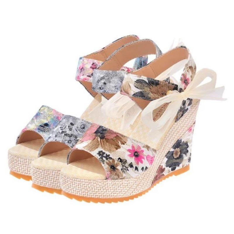 Women's Sandals Women's Summer New Muffin Camouflage Wedge Strap Lace Women's Sandals
