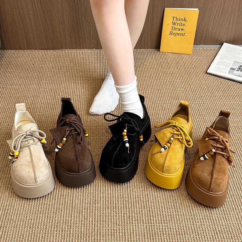 Fashion Lace-up Trifle Platform Single Shoes Women's 2025 New British Style Small Heightened Loafers