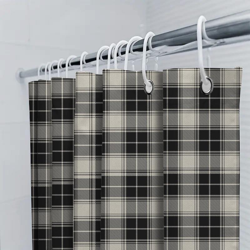 Black Plaid Shower Curtain Waterproof Bathroom Decorative Home Textiles