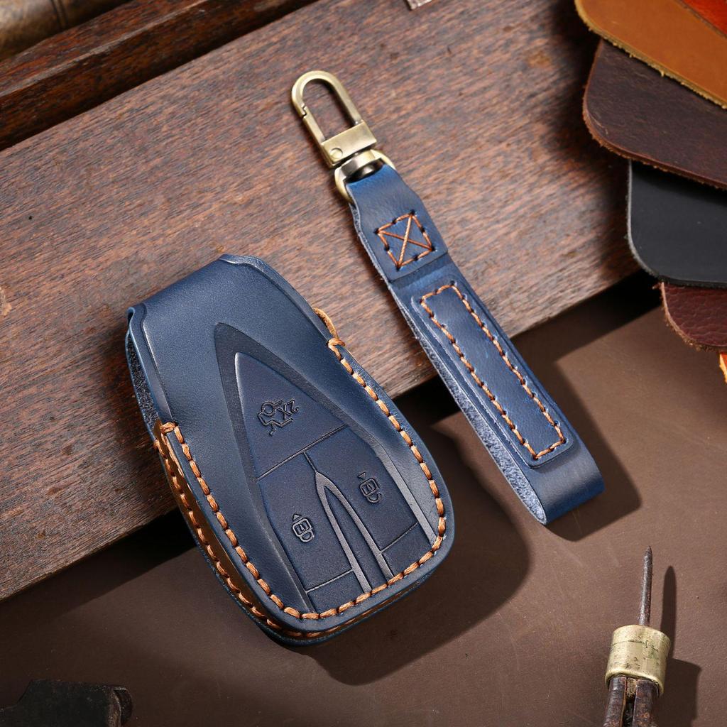 Crazy Horse Leather Key Cover for Changan CS75plus, Oushang X7, Yidong, and CS35